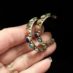 *Just Sold*Sterling Silver Multi-Gemstone Hoops